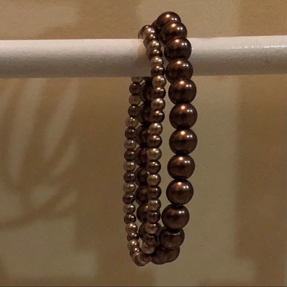 Set of 2 Brown Beaded Stretch Bracelets - Picture 7 of 8